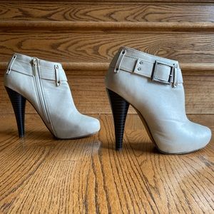 Cream / ivory Just Fab bootie heels